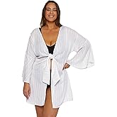 BECCA ETC. Women's Radiance Plus Size Open Front Tunic, Plunge Neck, Casual, Beach Cover Ups