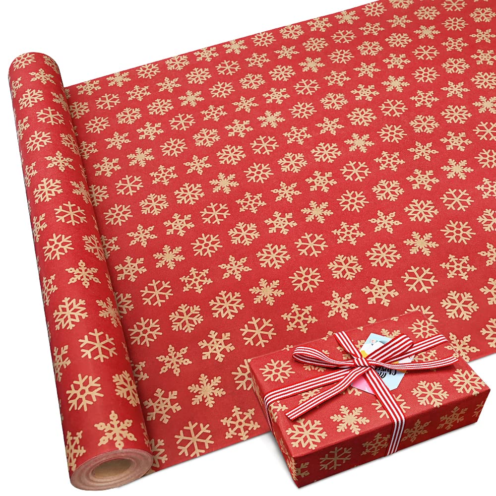 DOJoykey Christmas Wrapping Paper, 16M x 43cm Large Roll Package Kraft Paper Recyclable Christmas Thick Gift Wrapping Paper for Xmas Gifts Wrapping Party Decoration