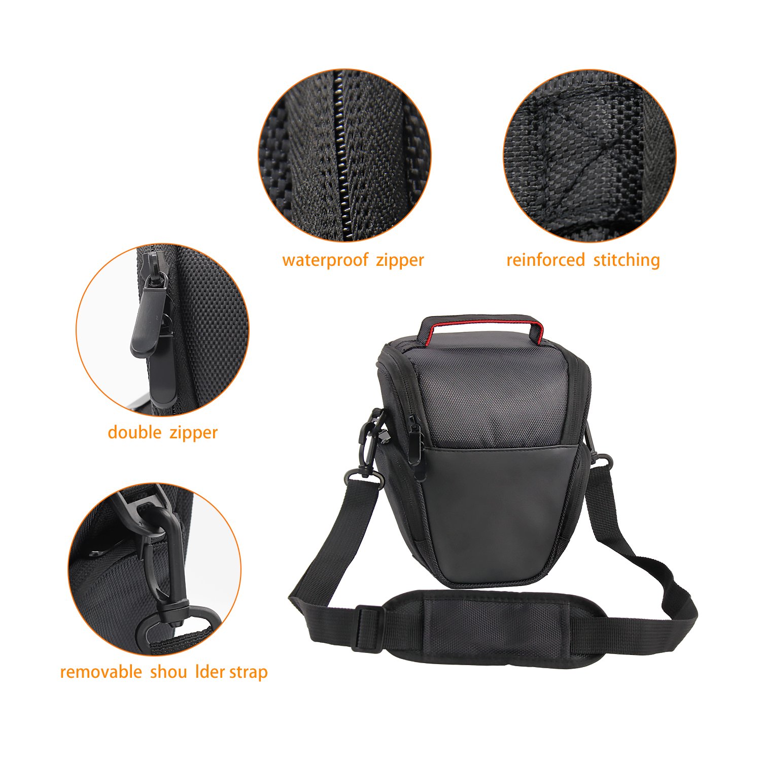 FOSOTO DSLR Camera Case Nylon Holster Bag Compatible for Nikon D3300 D3400 D3500 D5300 D5600 B700,Canon EOS Rebel XT XTi T6 T5i T3i SL2 1300D,Pentax,Sony Olympus and More - Black