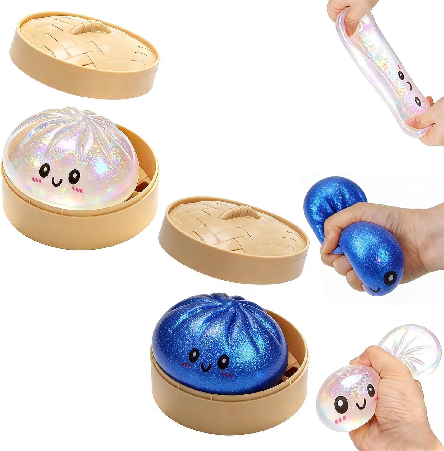 2Pcs Glitter Dumpling, Glitter Dumpling Squishy Box, Adult Dumplings Squishy, Anxiety Relief, Adult Soft Squeeze Decompression Dough (A)