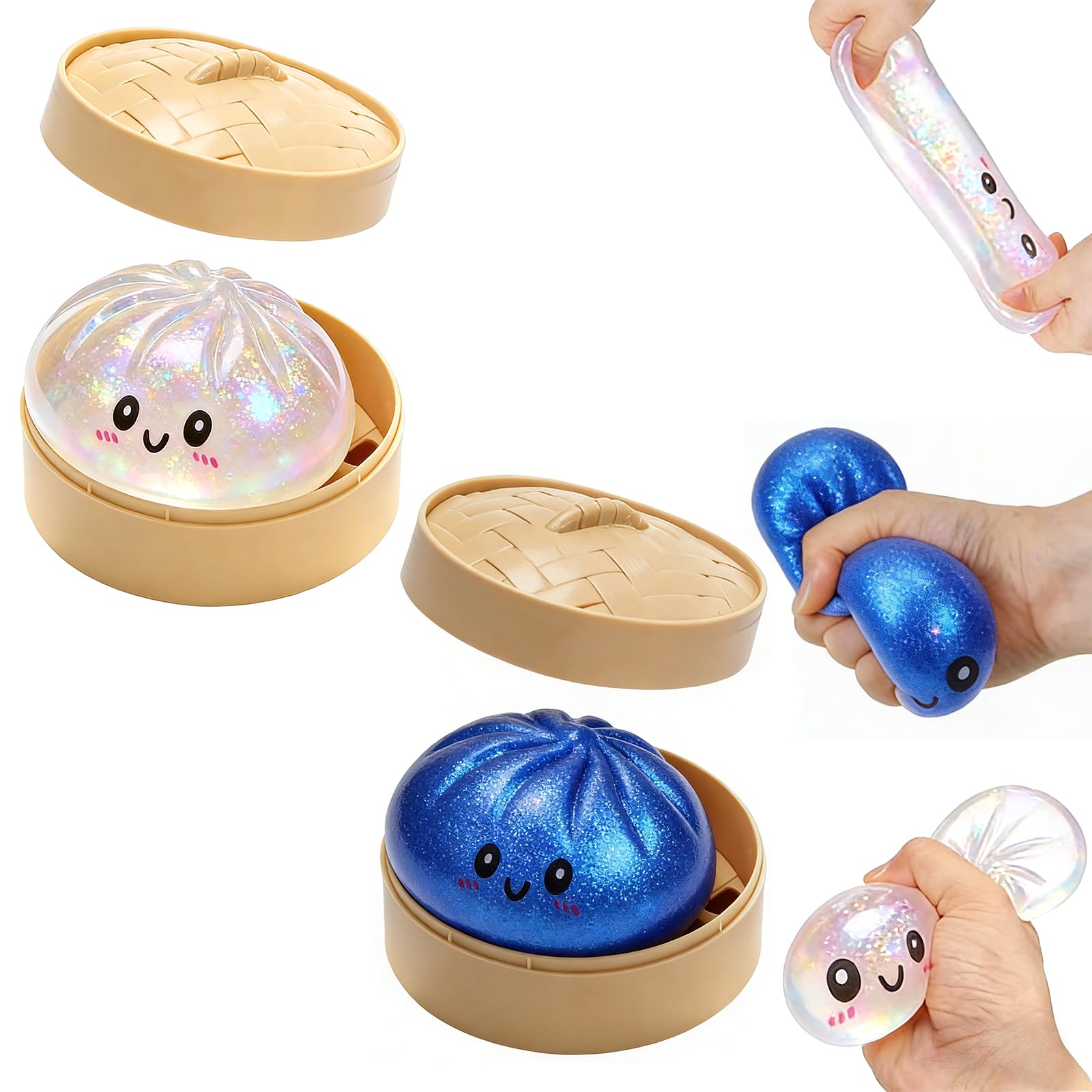 2PCS Giant Glitter Dumpling Squishy - Glitter Dumpling Squishy With Box, Dumplings Box, Portable Decompressions Squeeze Toy, Soft Squeeze Decompressions Dough For Adults & Teens