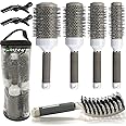 Round Brush Set for Blow Drying, with Boar Bristle Vented Curved Detangling Hair Brush, Thermal Ceramic & Ionic Tech Reduce Frizz Hair, Makes Hair More Smooth and Shiny for Curling & Straightening