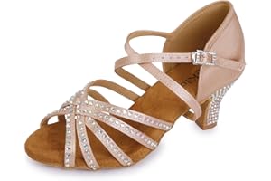 KleeKlcc Rhinestone Ballroom Dance Shoes Women Latin Salsa Dancing Shoes Practice Dance Heels ZB07