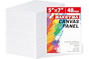 BAKEYBA Canvas Boards for Painting 48 Pack, 5x7 Inch Painting Canvas Panels, 100% Cotton White Blank Canvas Boards for Painting, Art Supplies Paint for Acrylics Oil Watercolor Tempera Paints