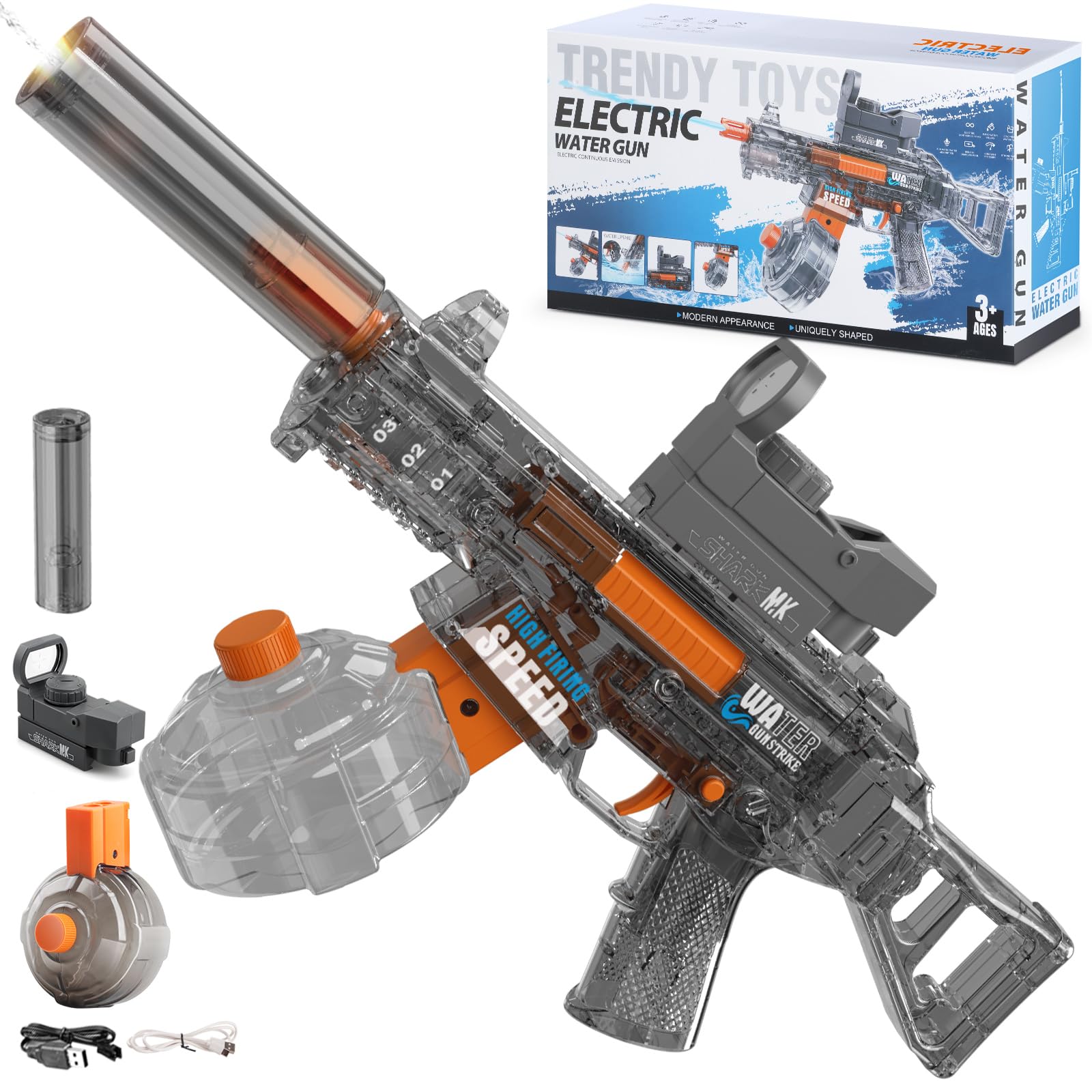 Britik Electric Water Gun Toy for Kids 3-8 Years Old: Powerful Water Blaster Automatic Watergun Long Range Gifts for Boys Age 3 4 5 6 7 8 Birthday Presents Summer Swimming Pool Outdoor Water Game