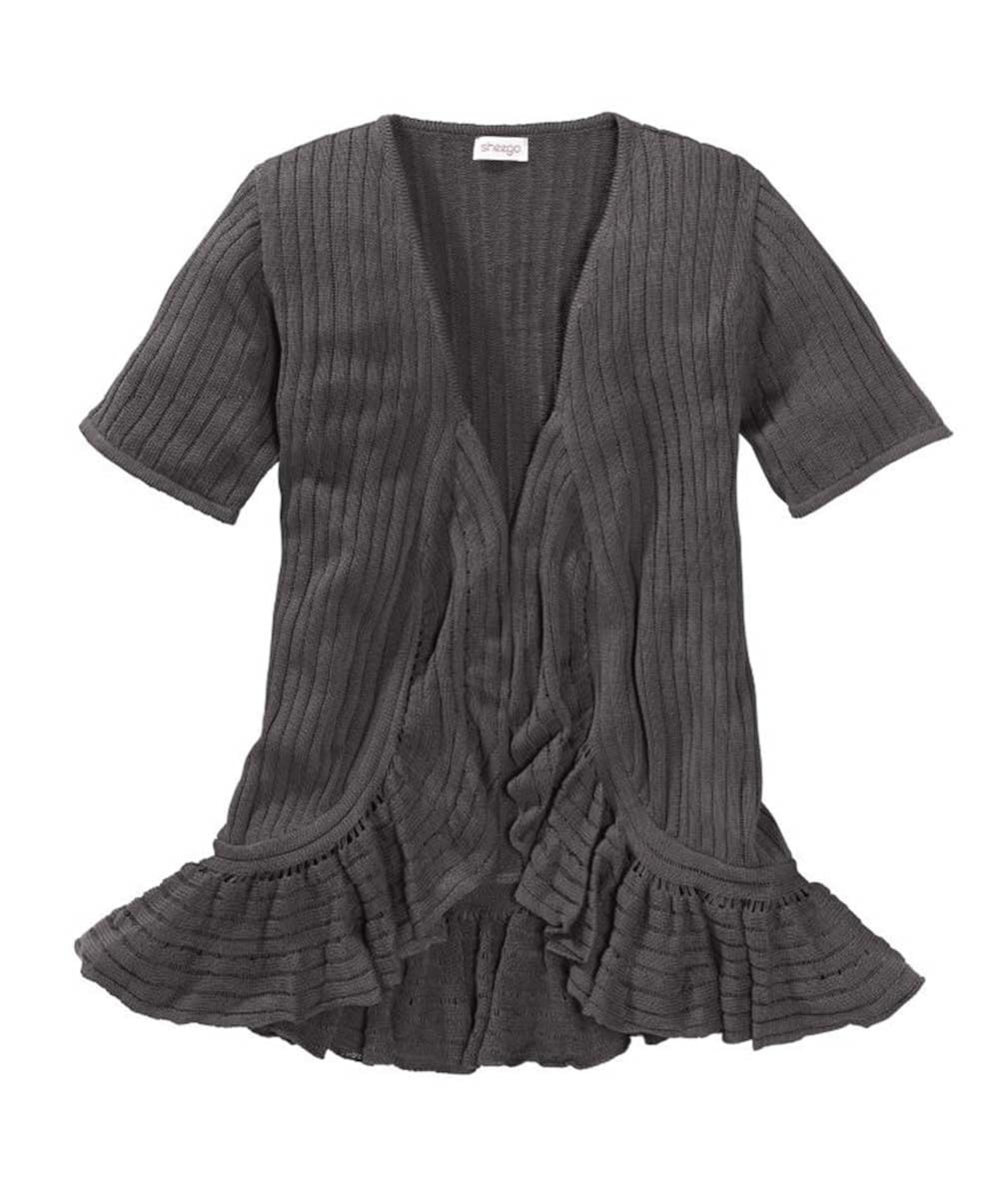 Sheego Damen Jacke Volant Strickjacke Grau Grosse 44 46 Amazon De
