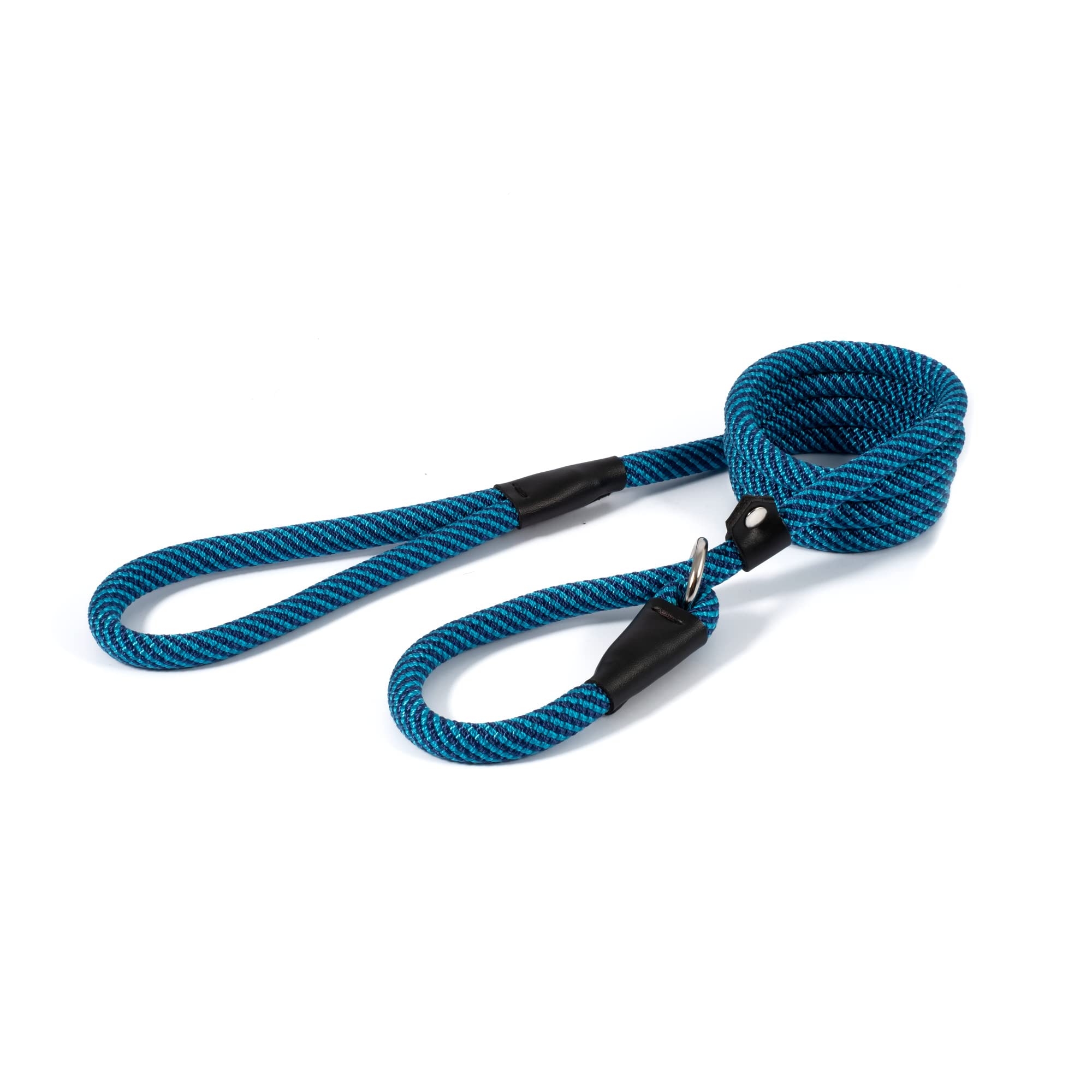 Ancol Extreme Dog Rope Slip Lead with Leather Adjuster - Blue Mountain - Durable Nylon Weave Mountain Rope Pet Walking Accessory - 1.5m x 12mm for Pets up to 50kg