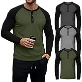 August Alley 3 Pack Men's Long Sleeve Baseball Raglan T-Shirts S-3XL, Henley Tops Sport Athletic Jersey Buttons Tee Shirts