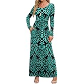 DEARCASE Women's Maxi Dress Long Sleeve Crewneck Loose Plain Casual Empire Waist Fall Party Long Dresses with Pockets