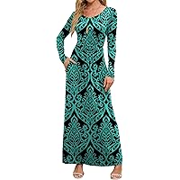 GRECERELLE Women Long Sleeve Casual Round Neck Loose Maxi Long Dress with  Pockets, Wine Red, S at Amazon Women's Clothing store
