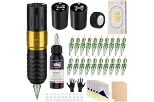 Tattoo Gun,Solong Tattoo Gun Kit Professional 2 Batteries 7 Strokes Wireless Tattoo Kit 6500Rpm Brushless Motor Digital LED D