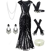 Women 1920S Gatsby Sequin Mermaid Formal Evening Dress with 20s Accessories Costume