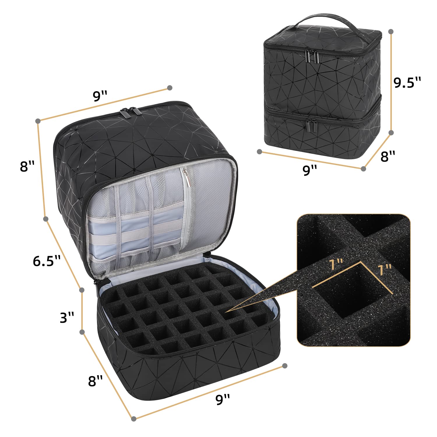 AGX Bravo Nail Polish Storage Organizer Double Layer Gel Nail Polish Bag for Nail Dryer UV Light Carrying Case Holds 30 Bottles Travel Portable Compartment Bag for Manicure Supplies, Black (BAG ONLY)