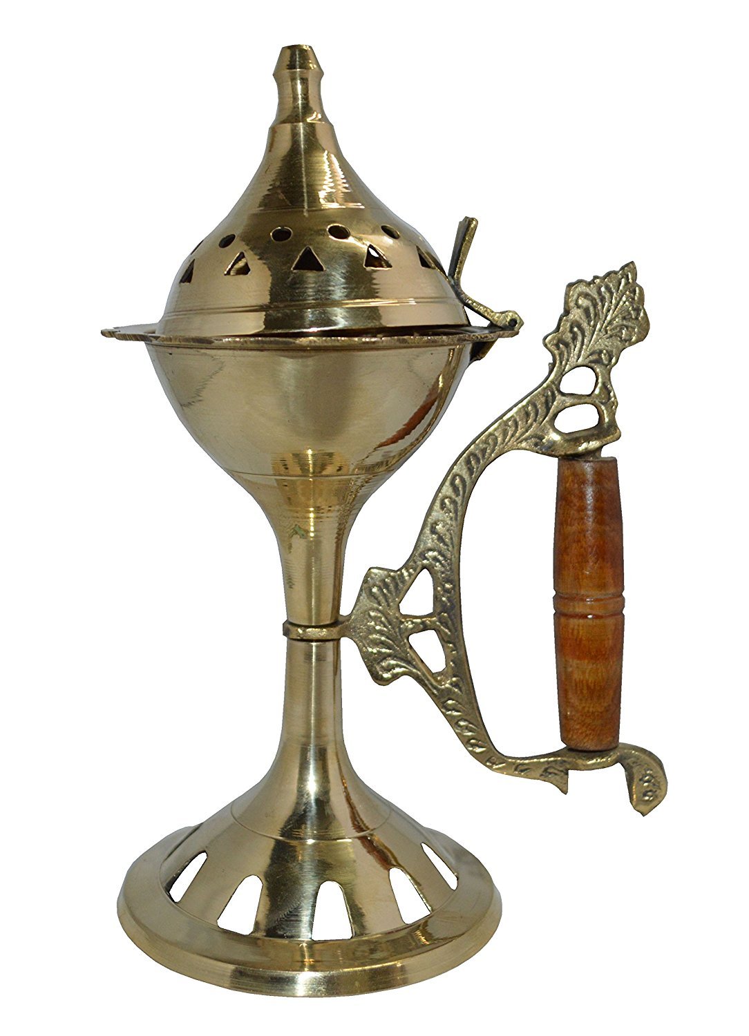Zap Impex Lotus Style Solid Brass Vessel Brass Long Incense Charcoal Burner (Size- 7 Inch)