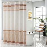 Fabric Shower Curtain, Narrow Width Beige Brown Stripe Waterproof Curtain for Tub or Stall，54" W x 72" H