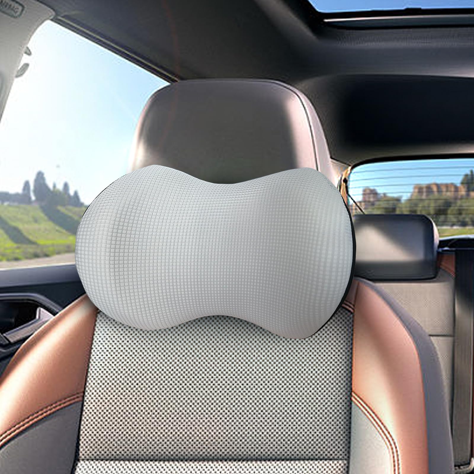 Photo 1 of SPRFUFLY Cozy Car Headrest Pillow, Car Pillow for Driving with Adjustable Strap, Breathable Removable Cover & Ergonomic Design - Softness Travel Car Neck Pillow(Moonlight Silver, 1PC)