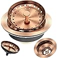 Kitchen Sink Drain Copper 3-1/2 Inch Stainless Steel Kitchen Drain Strainer Assembly Kit with Strainer Basket and Drain Stopper for Standard Sink Drains Antique Copper