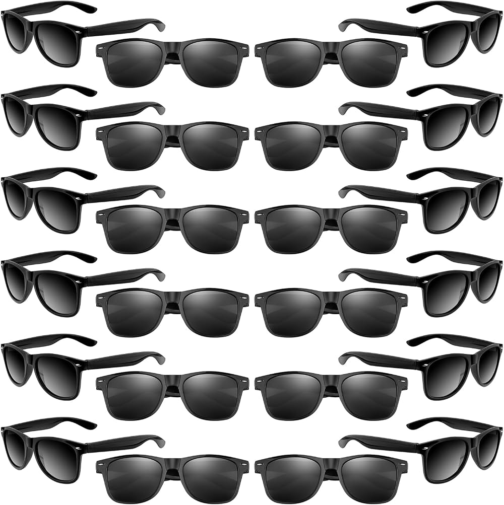 ASTARON Black Sunglasses Bulk 24 Pack Neon Party Favors Summer Pool Wedding