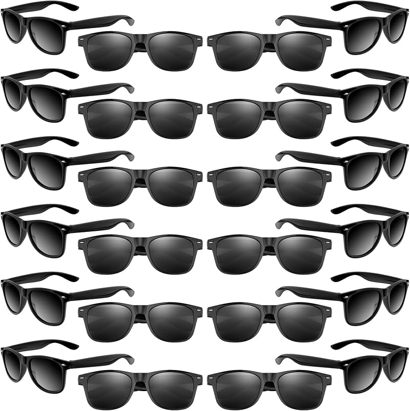 ASTARON Black Sunglasses Bulk 24 Pack Neon Party Favors Summer Pool Wedding
