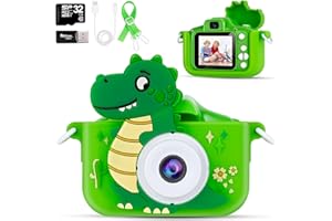 AWANKOU Kids Selfie Camera for Girls - 1080P Digital Camera with Soft Silicone Case, 32GB Storage for Kids 3-12 Years (Dinosaur Design)