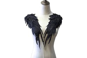 LT PANDD Angel Wings Lace Applique 3D Guipure Appliques Sew on Wedding Dress Shoulder Badge1 Mirror Pair (Black)