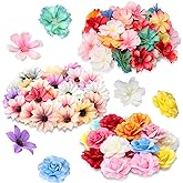Hoteam 100 Pcs 100 Pcs Spring Assorted Small Flower Decorative Fake Flower Heads Bulk Silk Artificial DIY Faux Mini Daisy Rose Plum Craft for Wedding Cake Mother's Day Party Wreath Home (Bright)