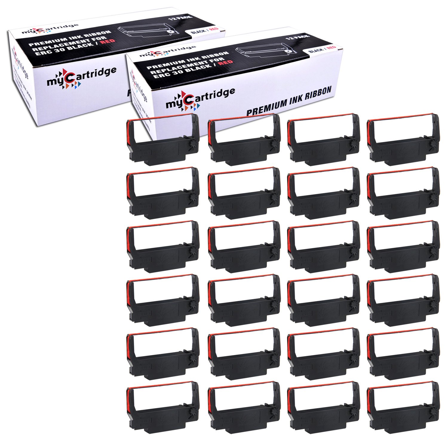 myCartridge 24 Pack ERC30 ERC-30 ERC 30 34 38 B/R Compatible Ribbon Cartridge for use in ERC38 NK506 (Black Red)