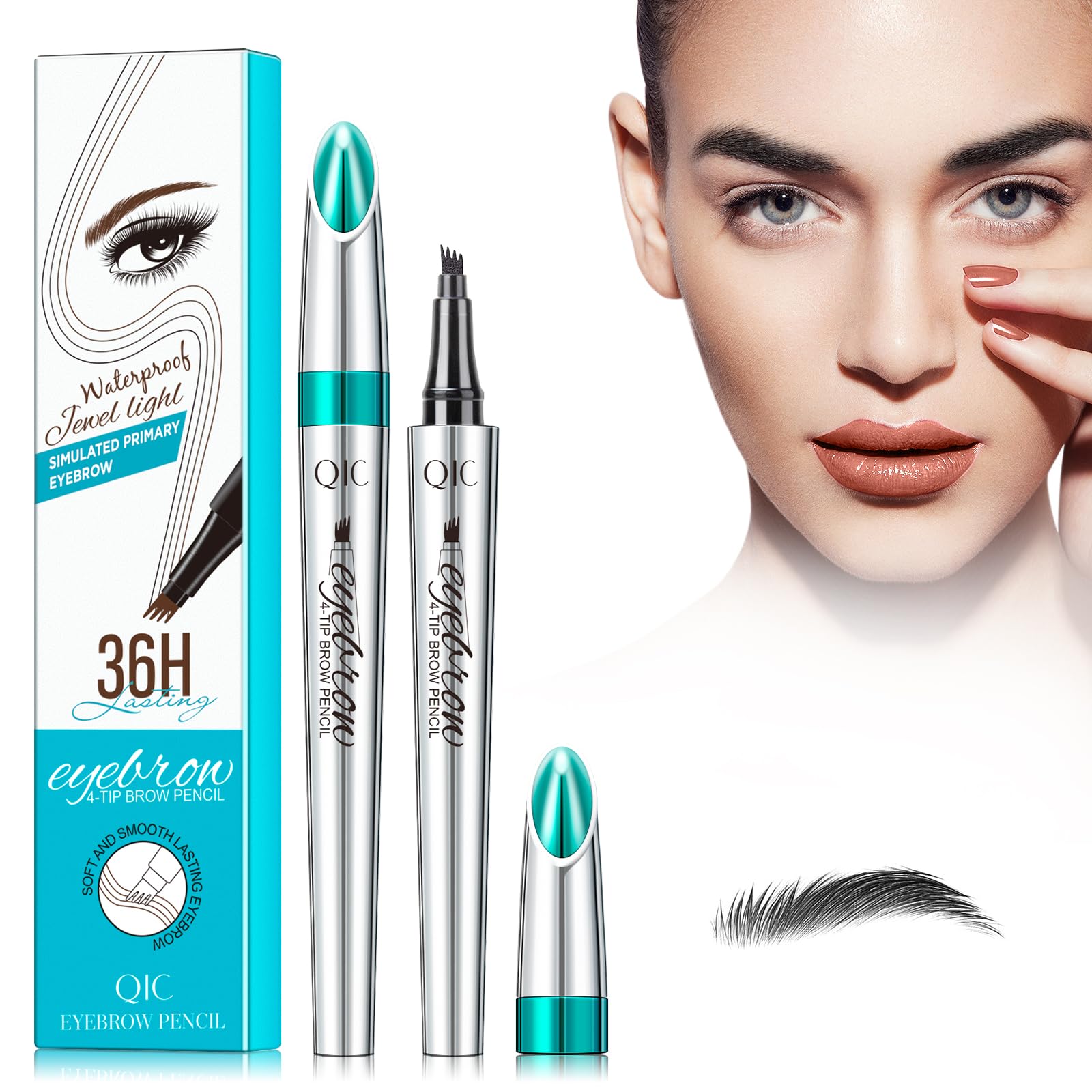 Eyebrow Pencil with 4 Micro-Fork Tip Long-lasting Waterproof Eyebrow Pen and Smudgeproof Brow Pen,Creates Natural Looking Defined Eyebrows (Black)
