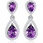 EKJQB Sterling Silver Birthstone Dangle Earring Studs for Women s925 Silver Month Stone Teardrop Dangling Earrings with Moissanite Accents for Her Mom Ladies Valentines Day Mothers Day Christmas