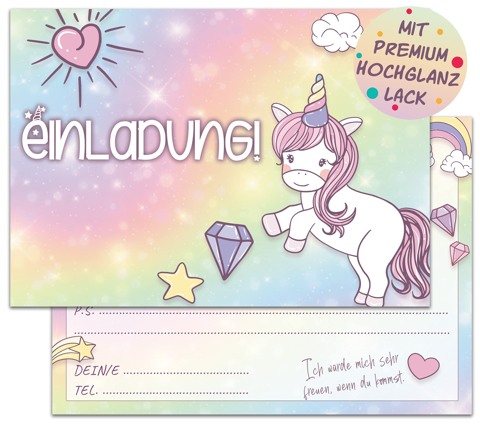 Unicorn invitation cards for children's birthdays | 12 birthday invitations | Children's birthday invitations for boys & girls | Theme party