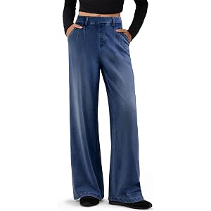 DLOODA Wide Leg Sweatpant Jeans for Women High Waisted Stretchy Denim Pants | Elastic Waist, Pull On, 4 Pockets, Baggy Loose