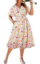 Hanna Nikole Plus Size Smocked Dress Short Sleeve