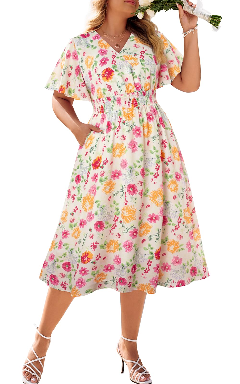 Hanna Nikole Plus Size Smocked Dress Short Sleeve