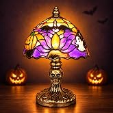 Plaoire Hand-Painted Halloween Table Lamp, Pumpkin Ghost and Bat Design, Skull Base, USB-Powered Decorative Light for Holiday Decor