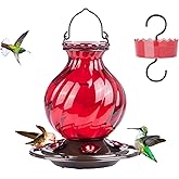 Hummingbird Feeder, Auslar 26 Ounces Glass Hummingbird Feeders for Outdoors Hanging Ant and Bee Proof, Ant Moat & 5 Flower Feeding Ports, Rustproof, Leakproof, Netted Flower Bud Shape Bottle, Red