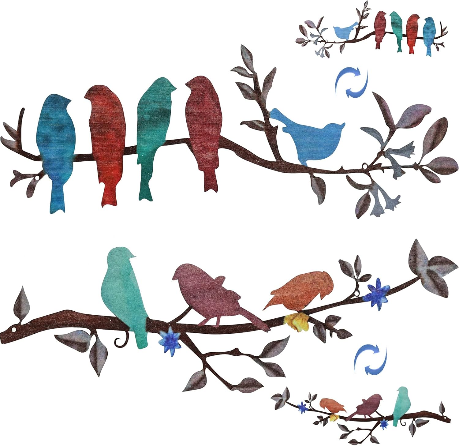 Plaques & Wall Art - Evjocoh 2 Packs Metal Birds Wall Art Decor, Rustic Hanging Bird and Leaf Home Decor for Balcony Garden Indoor Outdoor (Blue)