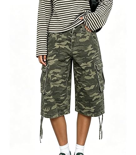 DAZZLZZAD Mens Camo Cargo Shorts Y2k Baggy Long Jorts Hip Hop