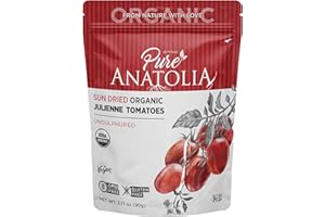 BOYRAZ PURE ANATOLIA Organic Sun Dried Tomatoes Julienne Cut by Pure Anatolia - Sundried Tomato, No Sugar Added, USDA Certified, No Preservatives, Kosher & Halal, 3.17 oz
