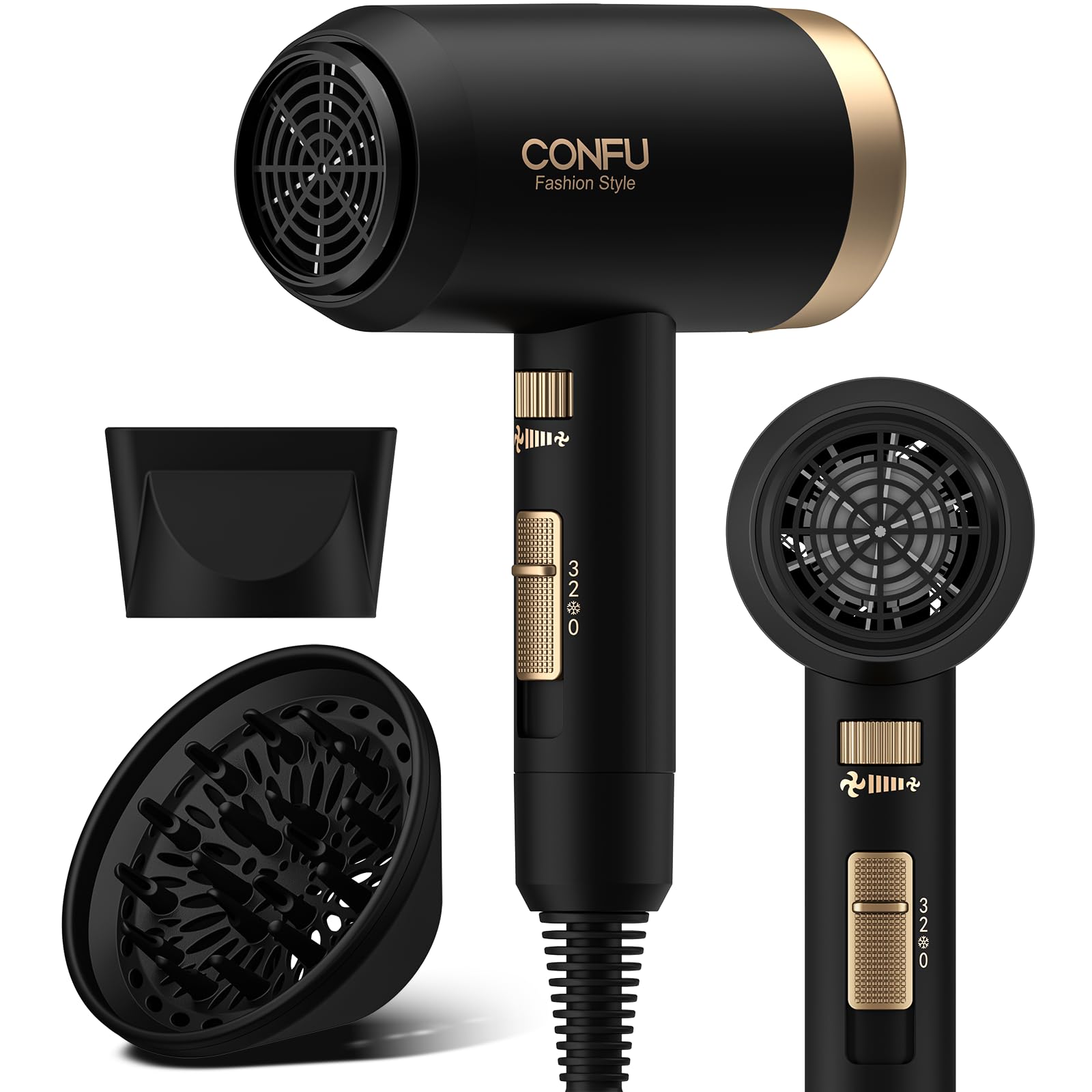 Photo 1 of Hair Dryer, CONFU Blow Dryer with Diffuser, 21000PRM Professional Hairdryer, Portable Lightweight Fast Drying Negative Ionic Blow Dryer, Hair Diffuser for Curly Hair for Home Travel