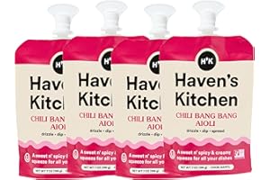 Haven's Kitchen Chili Bang Bang Aioli- Vegan & Chickpea-Powered Delight - Natural Ingredient and Convenient Squeezy Pouch - Perfect for Drizzling, Dipping, Spreading - Perfect for Every Dish (4 Pack)