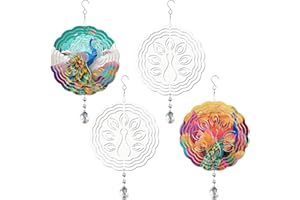 ACFUNIQUE 4 Pack Sublimation Wind Spinner Blanks Metal Wind Spinners Sublimation Blanks Aluminum Hanging Wind Spinner 3D DIY Wind Sculpture for Yard and Garden Indoor Ourdoor Decoration(Peacock)
