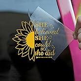 She Believed She Could So She Did Car Decal Funny Positive Sunflower Girly Floral Humor Car Windows Trucks Accessories Affirmations Vinyl Waterproof 6 Inches Bumper Sticker Gift for Mom Dad Friend
