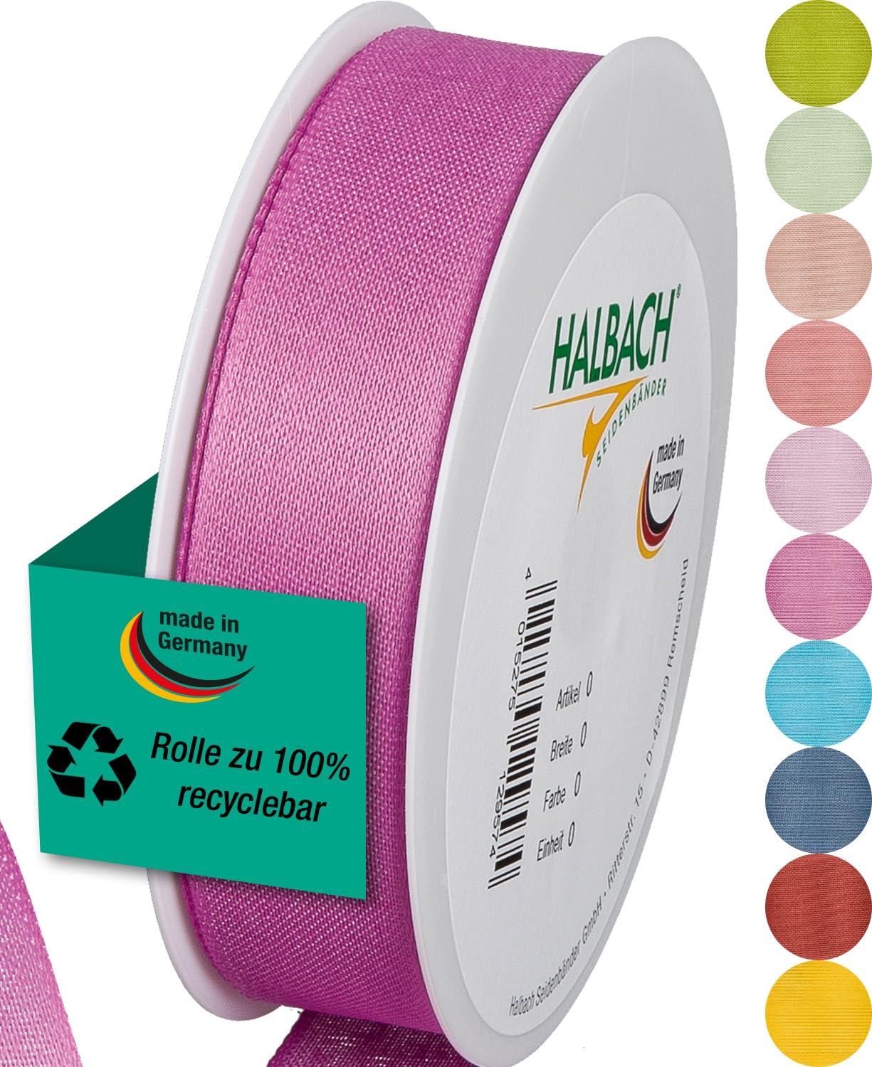 Halbach Seidenbänder Gift Ribbon Width 25 mm Length 25 m Ribbon Made in Germany Gift Ribbons in a Variety of Colours and Widths Perfect for Packaging and Decorating, Colour: Rose Pink