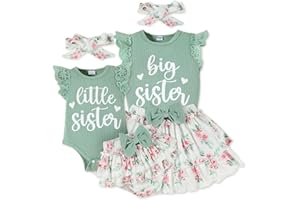 FAMIHAO Big Sister Little Sister Matching Outfits Baby Girl Romper/Toddler Girl T-shirt Tops with Shorts/Skirt Clothes Set