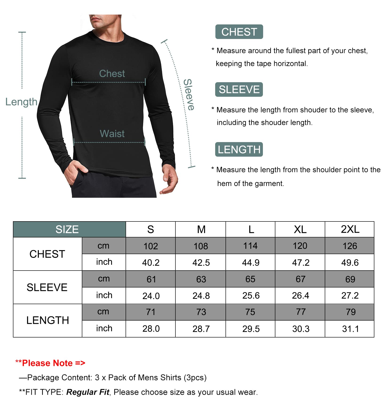 Herren 3er Pack Langarmshirt T-Shirts, UPF 50+ UV Schnelltrocknend Funktionsshirt Laufshirts, Atmungsaktiv Langarm Sportshirt Gym Outdoor Workout Fitness Oberteil Black/White/Grey-3P01-L 7
