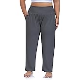 ZERDOCEAN Women's Plus Size High Waist Yoga Pants Casual Comfy Relaxed Loose Lounge Pants with Pockets