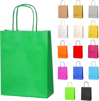 Thepaperbagstore 10 Green Small Paper Party Bags With Handles 18x22x8cm