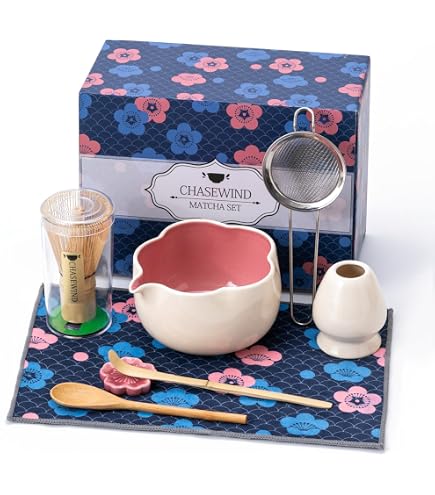 Aprika Matcha Gift Set 6 Pcs – Complete Japanese Ceramic Bowl, Bamboo Whisk, Scoop, Sifter & More
