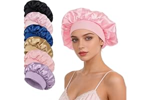 6 Pcs Silk Bonnet for Sleeping, Soft Comfortable Satin Bonnet for Curly Hair, Wide Elastic Band Hair Bonnet for Men Women
