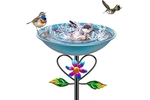 MeyRolizn Vintage Metal Bird Bath for Outside, Standing Bird Feerder with Sunflower Love Decoration, Detachable Birdbaths Bow